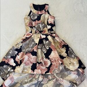 Xtraordinary Floral High-Low Party Dress - Pink, Cream & Gray
